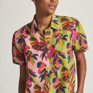 NWT Farm Rio Anthropologie Parrot Toucan Button Down Shirt, sz Med